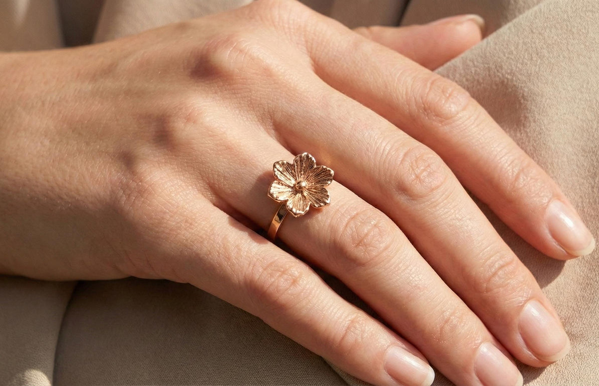 Handmade 925 Sterling Silver Flower Ring | Gold Finish Botanical Jewelry