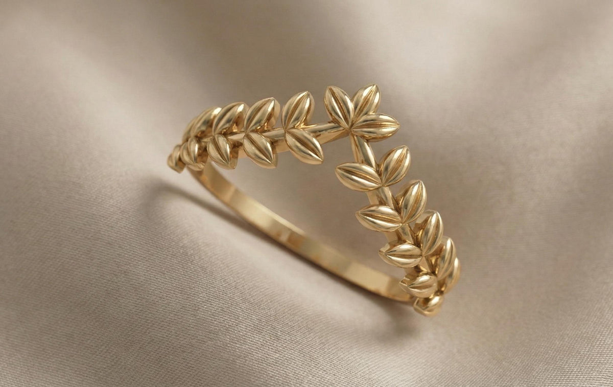 Gold Leaf Vine Ring | 925 Sterling Silver Floral Band