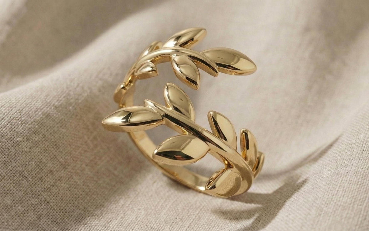 Dainty Silver Olive Leaf Ring, Adjustable Open Band