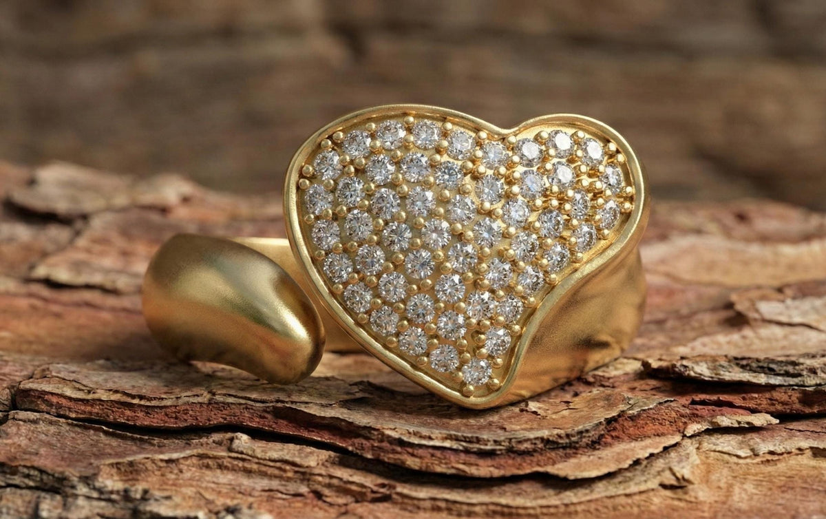 925 Sterling Silver Heart Ring for Women, Gold Plated Pavé CZ Love Ring, Romantic Gift, Promise Ring, Valentine Jewelry
