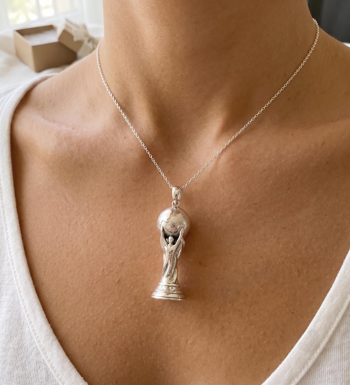 925 Sterling Silver Football Trophy Pendant | Soccer Champion Necklace | Sports Fan Jewelry | Yellow & Rose Gold Plated Gift for her/him