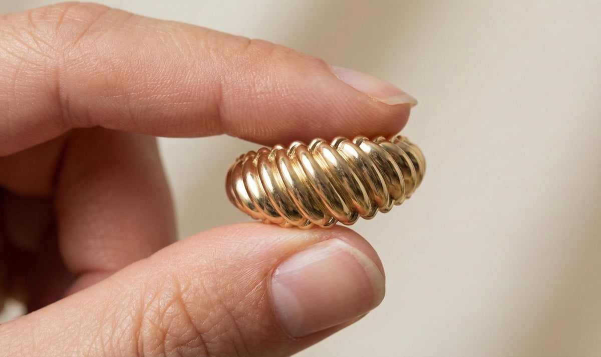 Silver Twisted Dome Ring, Bold Ribbed Statement Band, Minimalist Jewelry