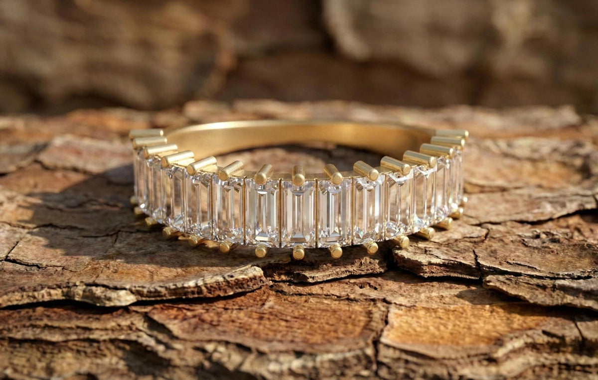 925 Sterling Silver Baguette Cut Eternity Ring, Minimalist Diamond Band, Gold Finish Wedding Ring, Anniversary Gift for Her, Women Jewellery