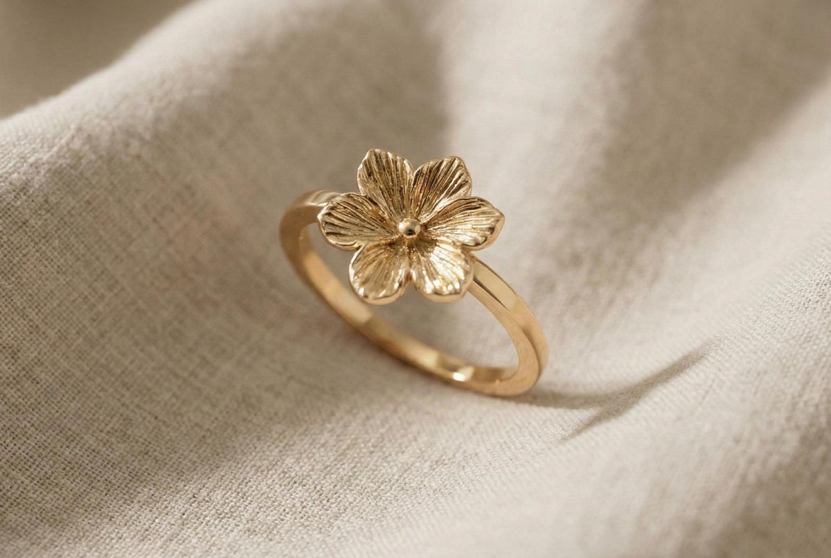 Handmade 925 Sterling Silver Flower Ring | Gold Finish Botanical Jewelry