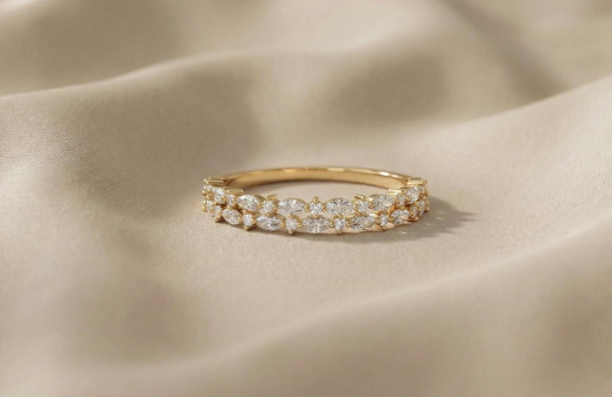 Gold Plated Sterling Silver Marquise Diamond Eternity Ring