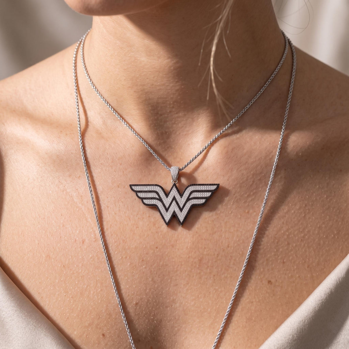 Rare Iced Out Wonder Woman Pendant | 925 Sterling Silver DC Superhero Jewelry | Gold Plated Comic Necklace | Hip Hop Bling gift for her