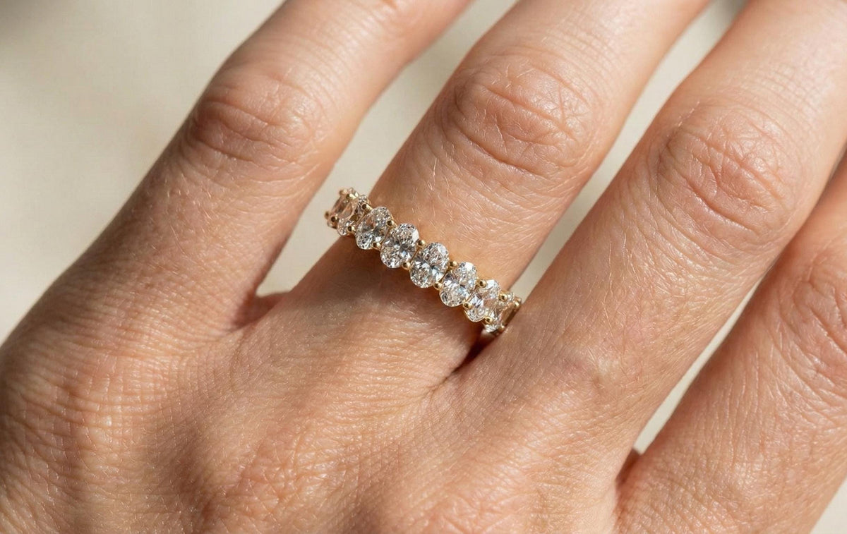 925 Sterling Silver Oval Cut Diamond Eternity Ring, Full Eternity Wedding Band for Women, Statement Bridal Ring, Anniversery Gift For Her