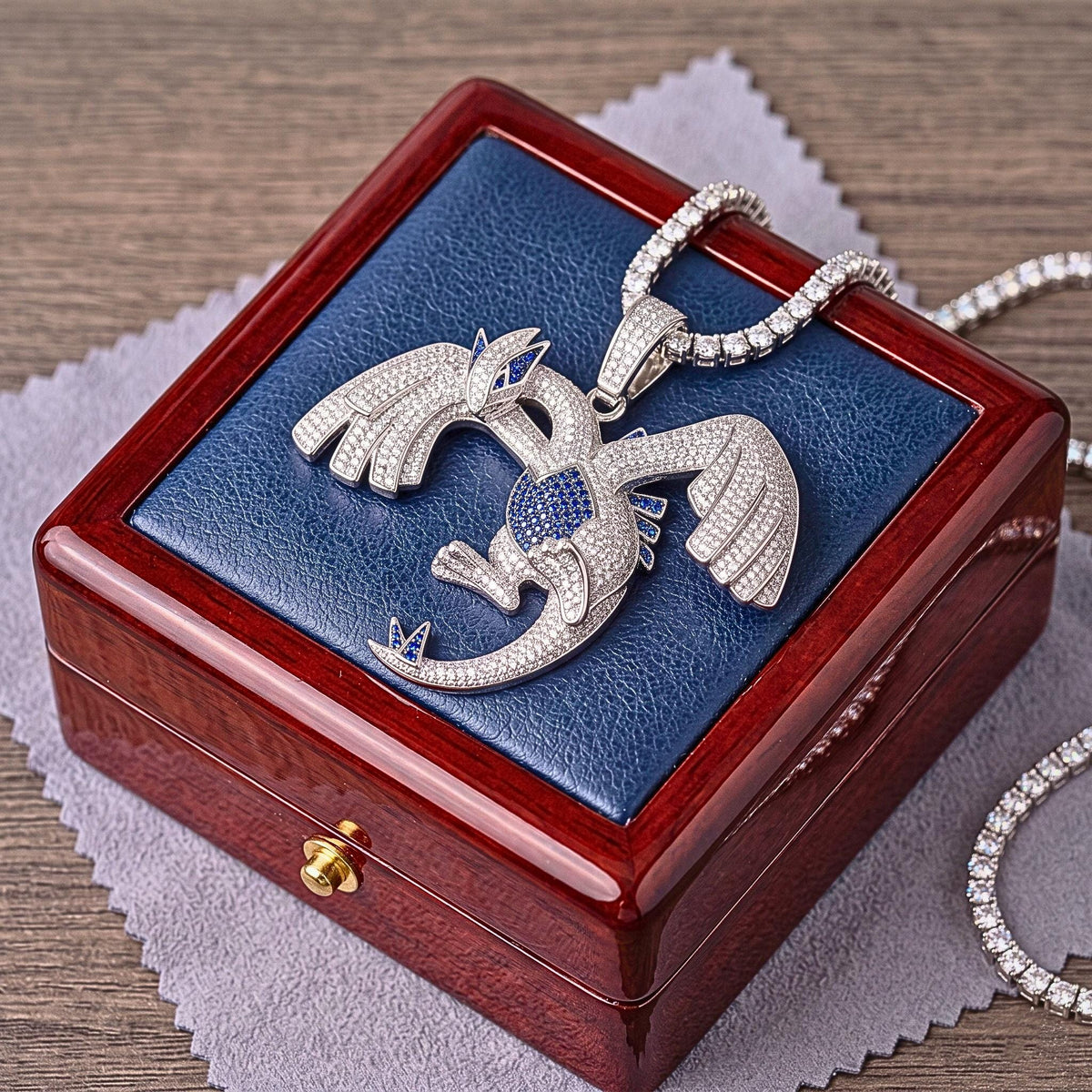 TRare Iced Out Lugia Pokemon Pendant | 925 Sterling Silver Anime Jewelry | Legendary Gamer Charm | Custom Pop Culture Bling Gift for her/him