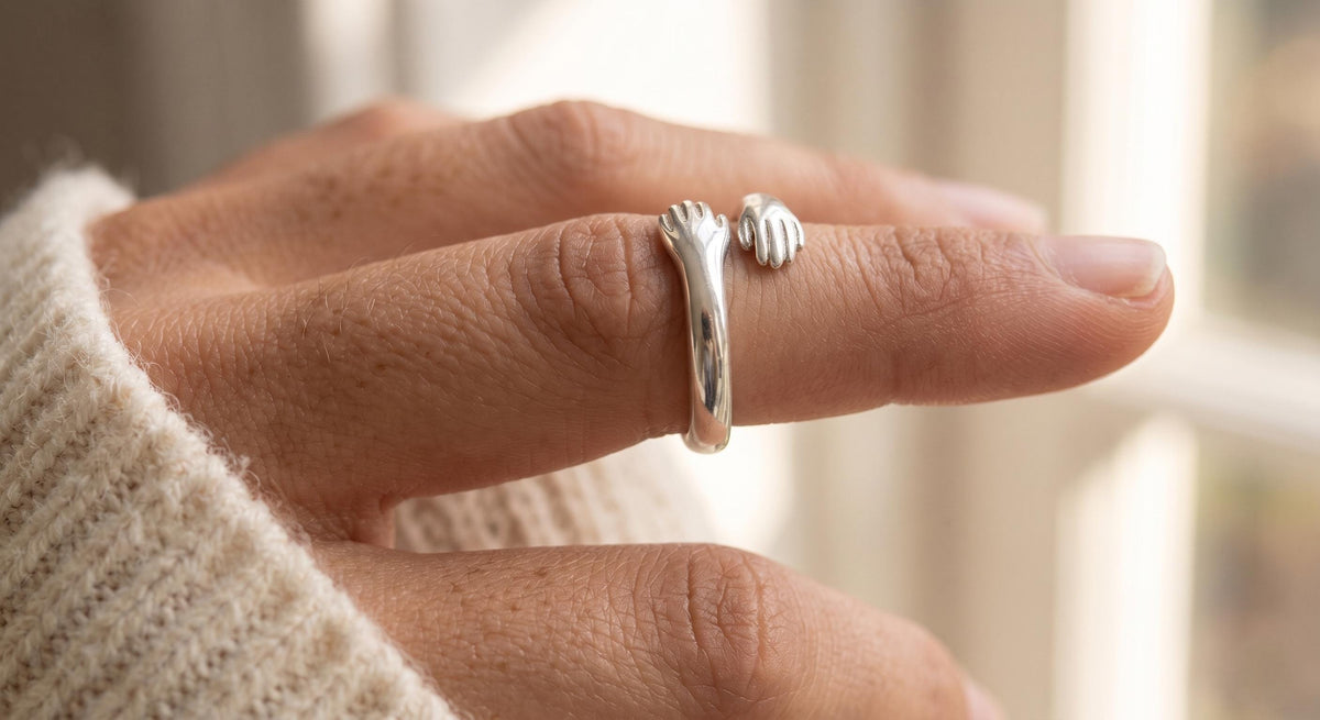 Adjustable Hug Ring, 925 Sterling Silver Embrace Ring, Long Distance Relationship Gift, Best Friend Gift, Rose Gold or Yellow Gold Plated
