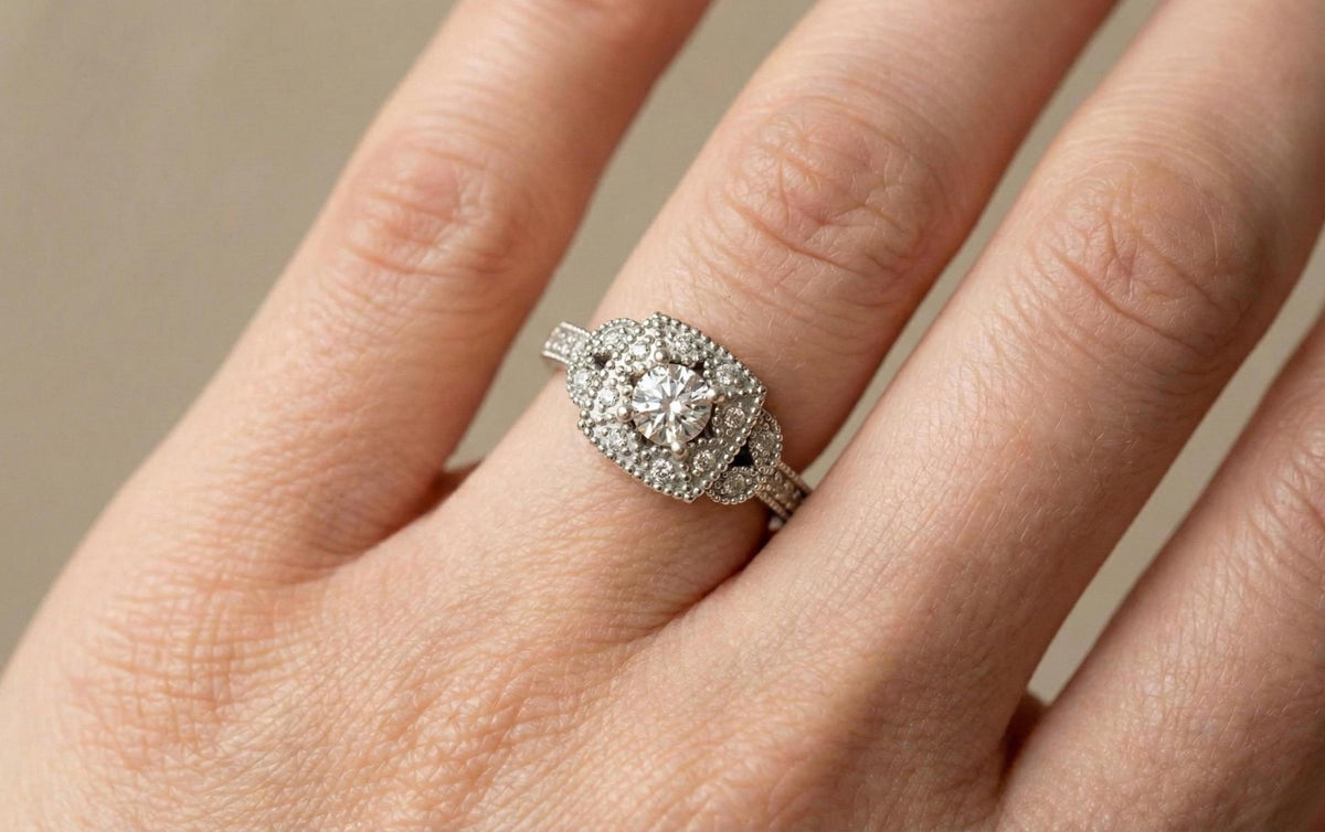 925 Sterling Silver Vintage Halo Engagement Ring for Women, Gold Plated Art Deco Diamond Ring, Promise Ring, Bridal Wedding Jewelry Gift