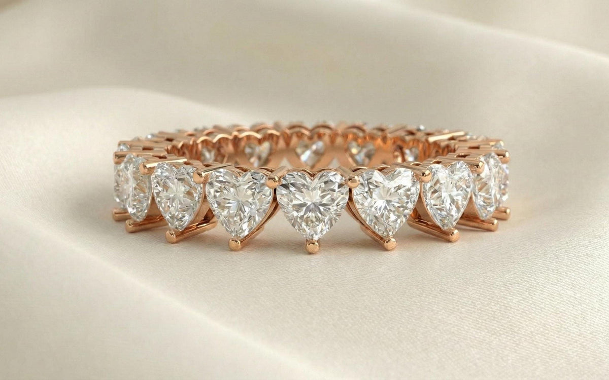 925 Sterling Silver Heart Eternity Ring, Heart Cut Diamond Wedding Band, Full Eternity Promise Ring, Gold Plated Ring, Gift For Her