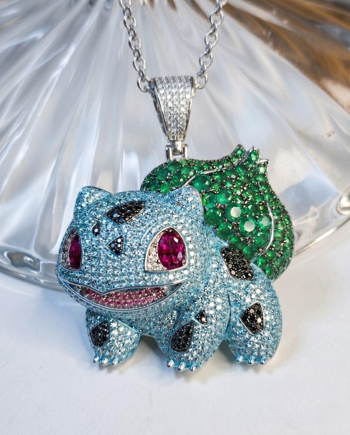 Rare Iced Out Bulbasaur Pokémon Pendant, 925 Sterling Silver & Gold Plated Gamers Jewelry  Anime Hip Hop gift for her/him