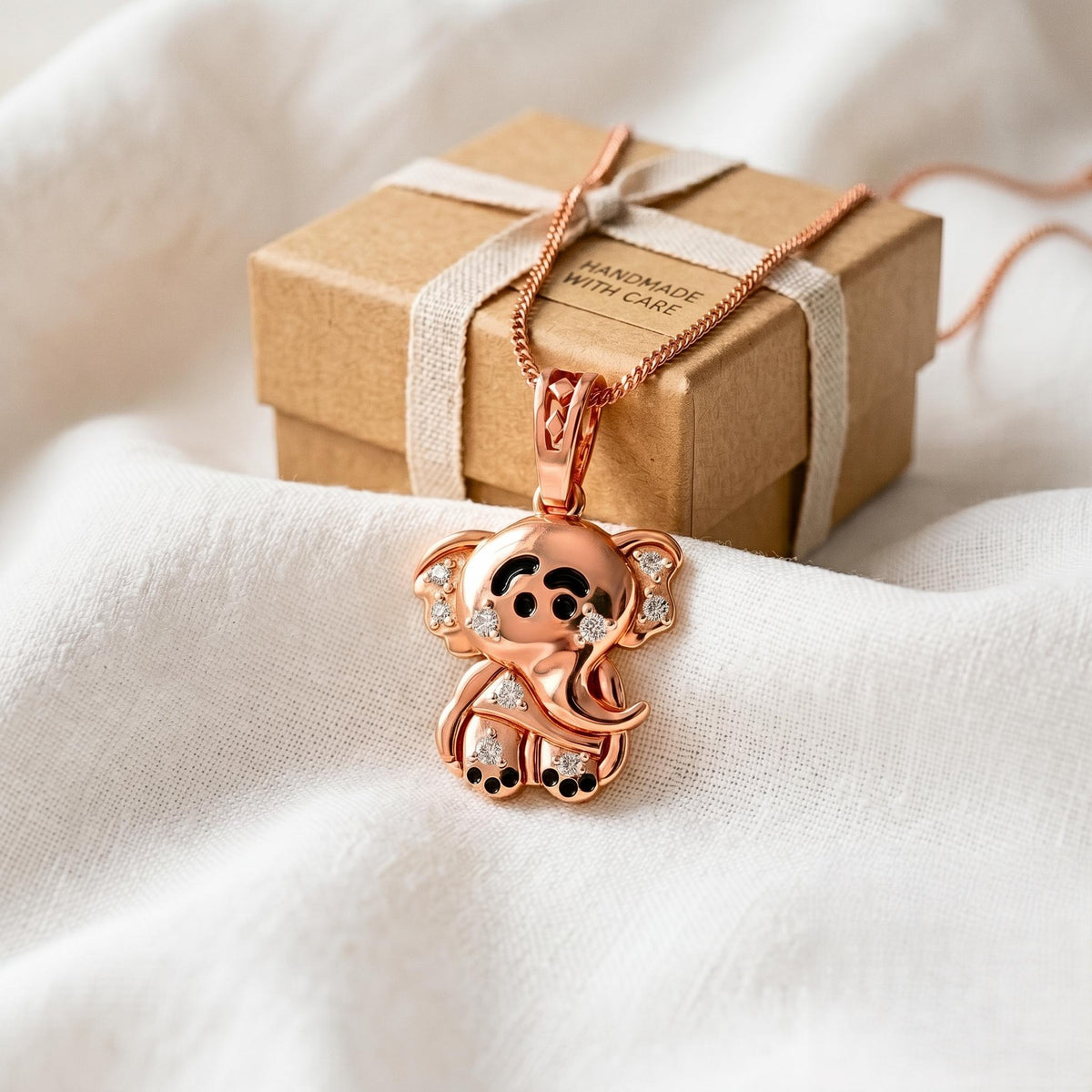 925  Sterling Silver Baby Elephant Pendant | Enamel, Clear Stones, Safari Charm