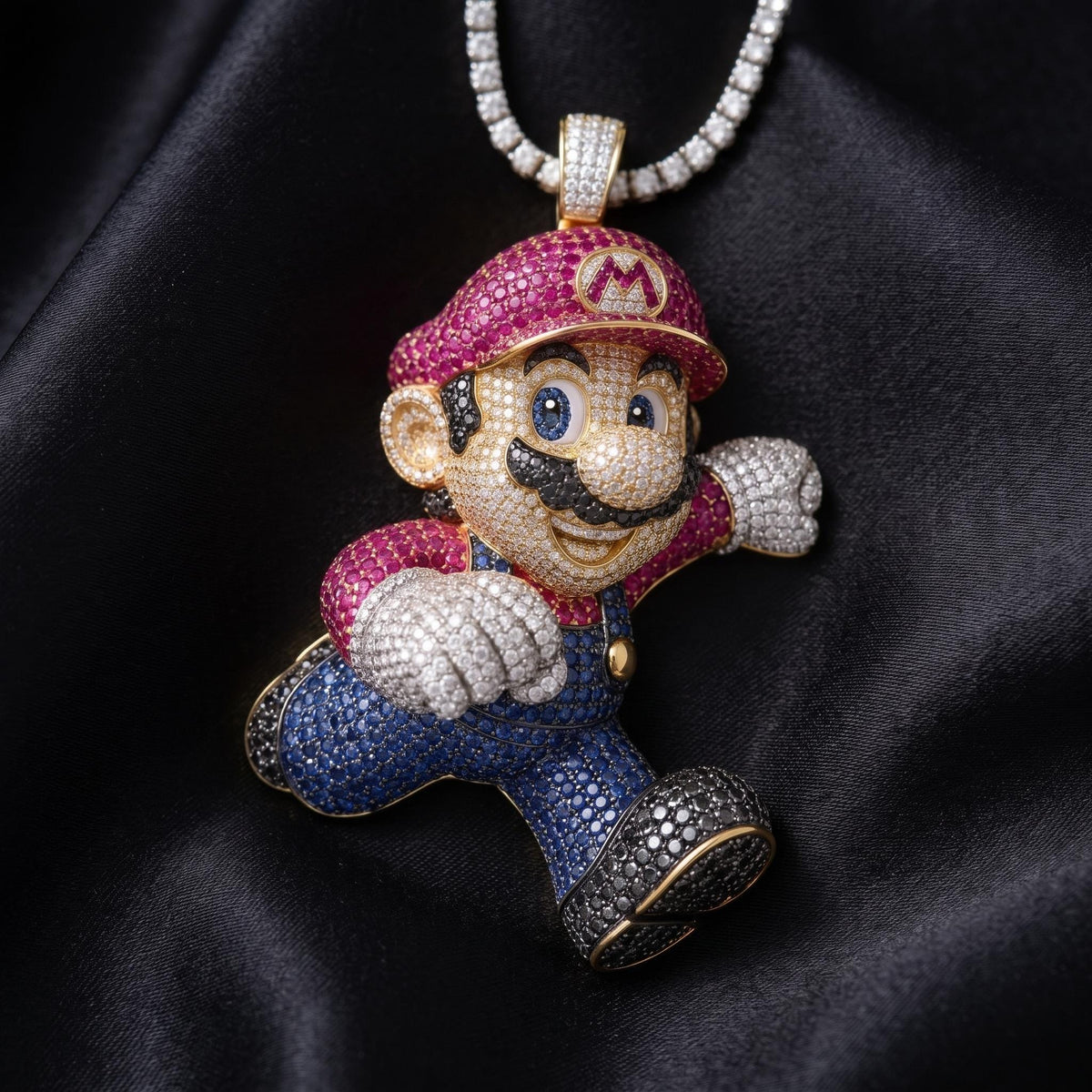 Rare Iced Out Super Mario Pendant | 925 Sterling Silver Gamer Jewelry | Hip Hop Charm | Gamers gift | Gift for her/him