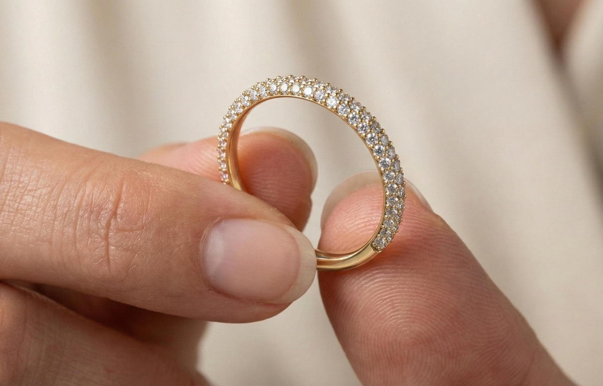 Dainty Silver CZ Eternity Band, Double Row Pave Stacking Ring