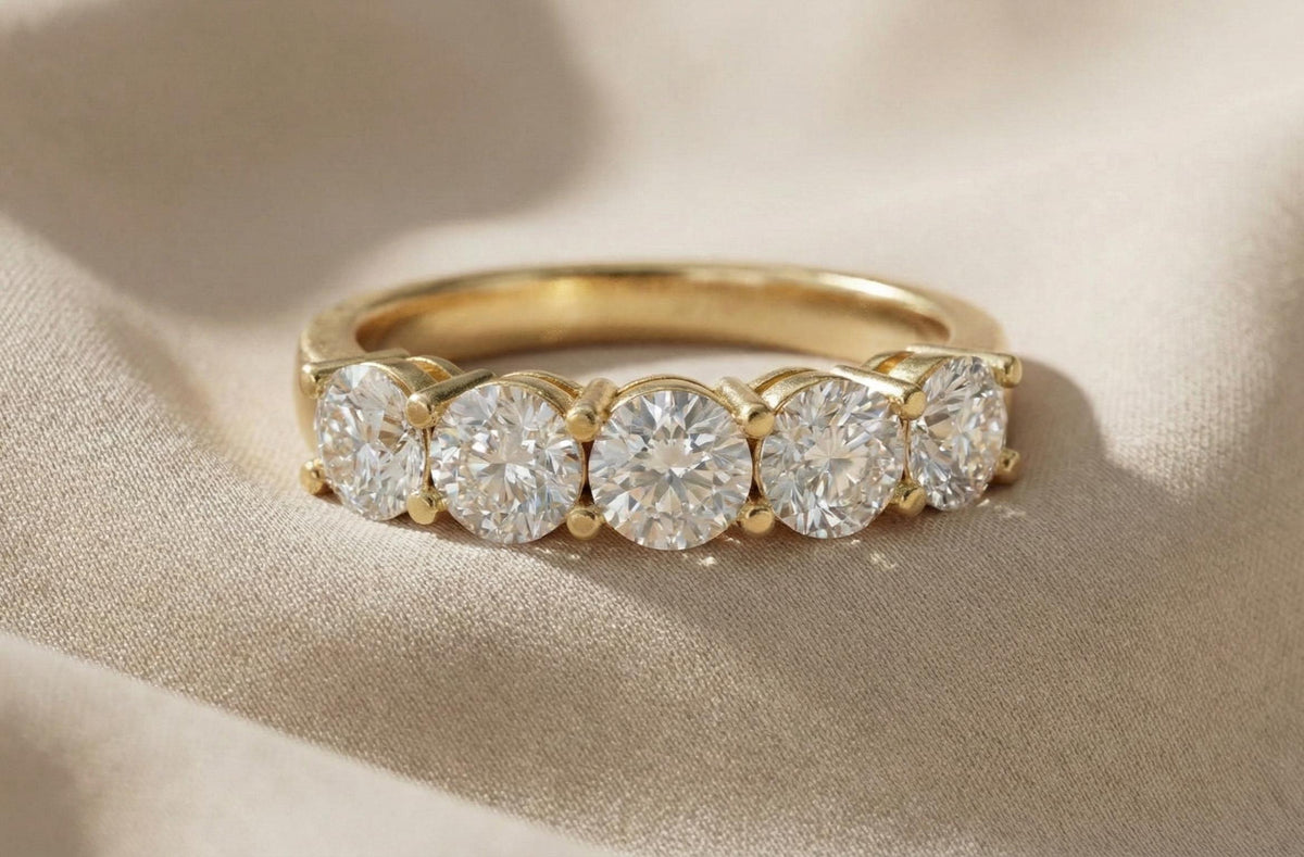 Gold Plated Sterling Silver Five Stone Ring, Anniversary Gift
