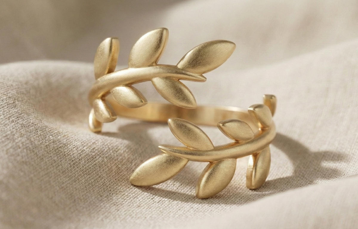 Dainty Silver Olive Leaf Ring, Adjustable Open Band