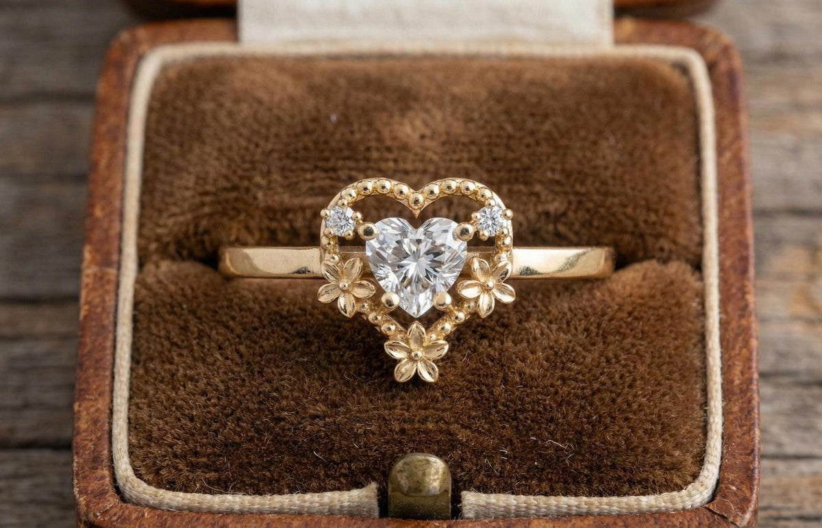 Floral Heart Engagement Ring, 925 Sterling Silver, Vintage Style