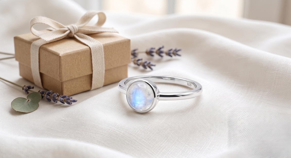 Rainbow Moonstone Ring 925 Sterling Silver | Minimalist Round Bezel Gemstone Ring | Dainty Boho Jewelry | June Birthstone Gift for Her