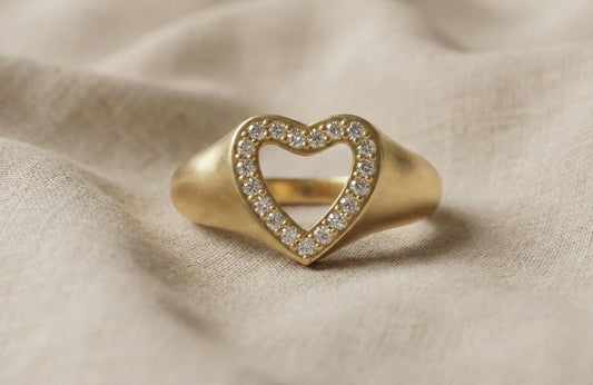 Gold Plated Sterling Silver Heart Ring, Diamond Promise Ring, Gift For Her, Dainty Heart Ring