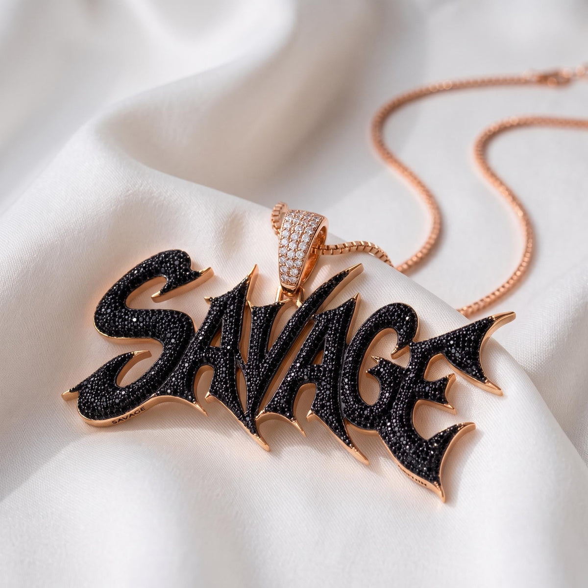Rare Iced Out Savage Pendant | 925 Sterling Silver & Gold Plated Hip Hop Jewelry | Custom Rapper Pendant | Streetwear Gift for her/him