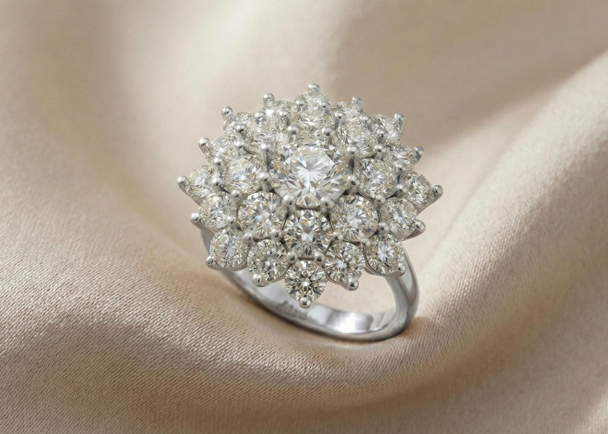 Sterling Silver Cluster Ring | Snowflake Halo Diamond Ring | Statement Engagement Ring | Bridal Jewelry Gift for Her