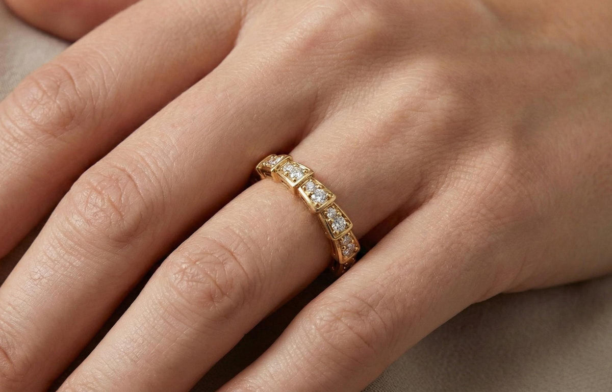 Gold Vermeil Geometric Eternity Band, CZ Diamond Sterling Silver Stacking Ring