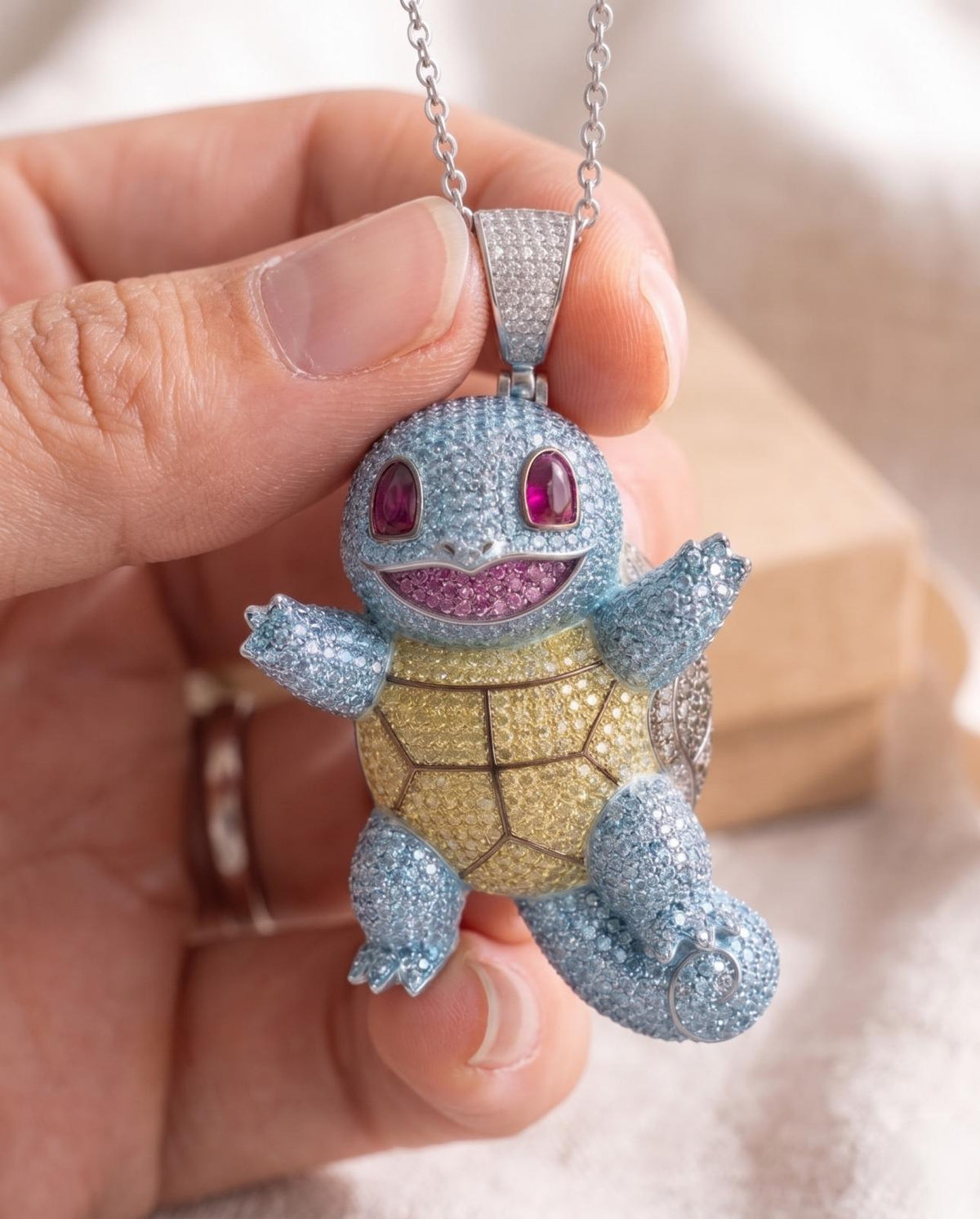 Rare Iced Out Squirtle Pendant | Solid 925 Sterling Silver & Gold Plated  Gamer Gift Anime jewelry Gift for her/him
