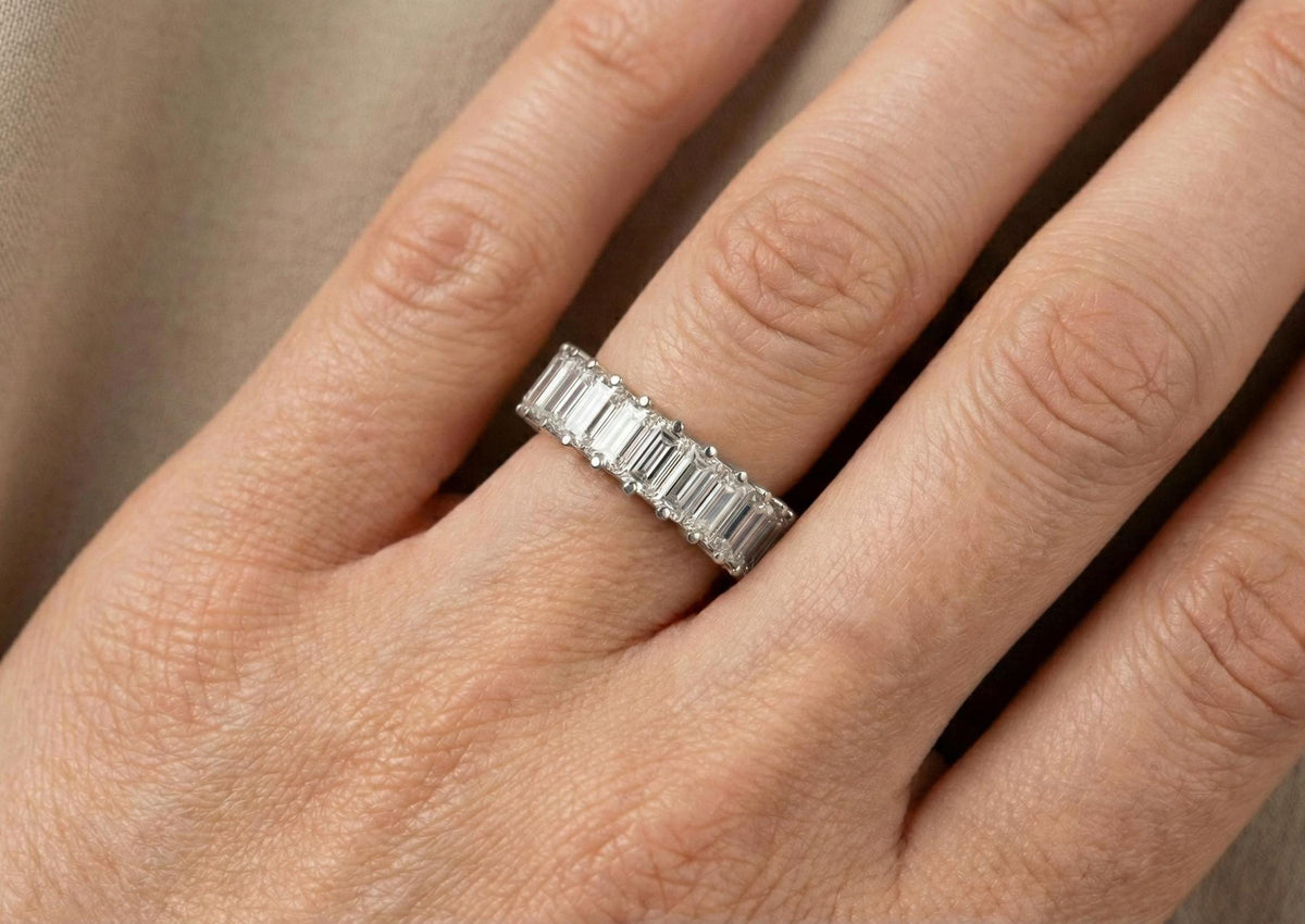 925 Sterling Silver Baguette Eternity Ring, Full Diamond Wedding Band, Minimalist Stackable, Luxury Promise Ring for Women, Gift For Her