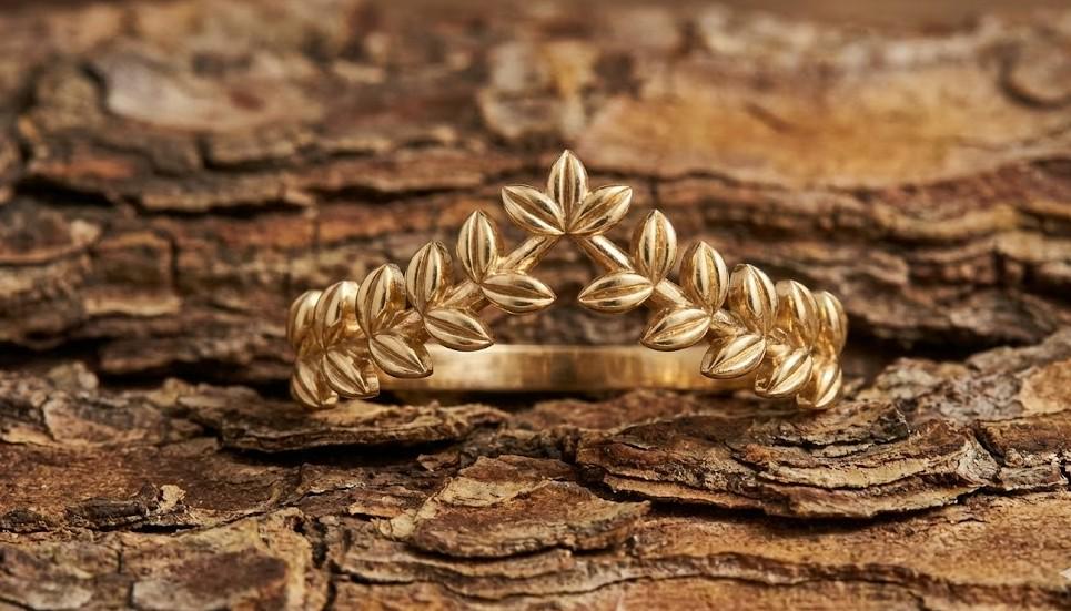 Gold Leaf Vine Ring | 925 Sterling Silver Floral Band
