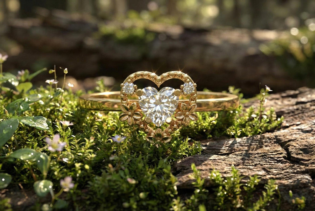 Floral Heart Engagement Ring, 925 Sterling Silver, Vintage Style