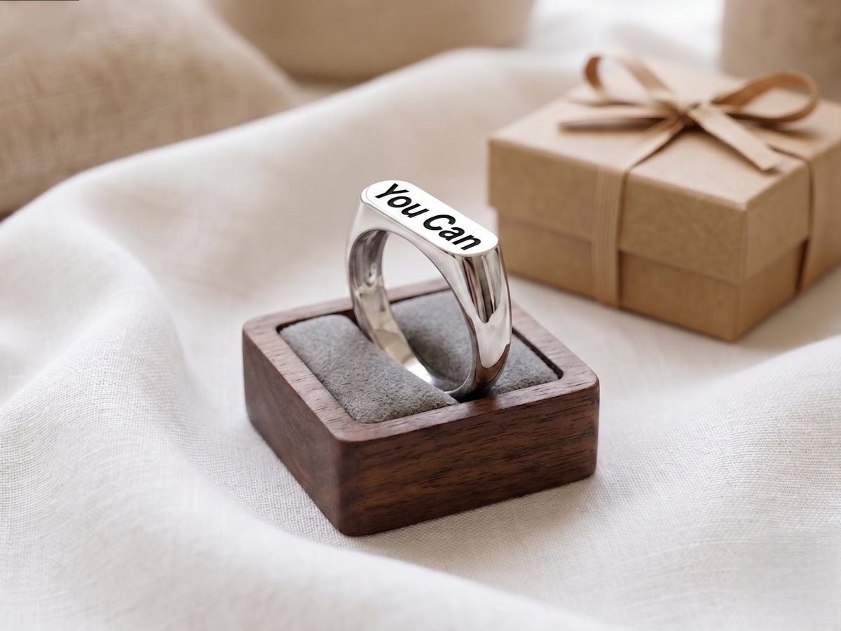 Inspirational "You Can" Signet Ring | 925 Sterling Silver, Yellow & Rose Gold Plated Affirmation Jewelry | Motivational Gift for Her/him