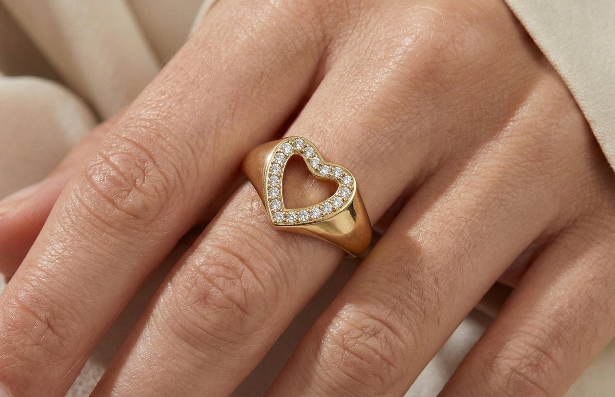 Gold Plated Sterling Silver Heart Ring, Diamond Promise Ring, Gift For Her, Dainty Heart Ring