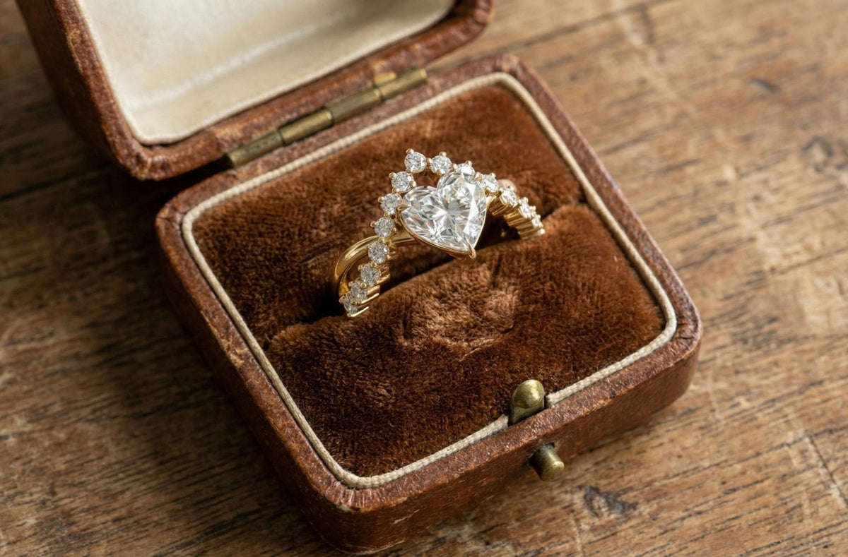 Gold Plated Sterling Silver Heart Diamond Halo Engagement Ring