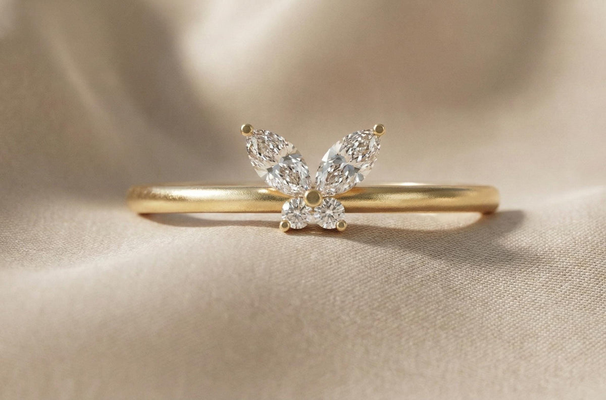 Butterfly Ring 925 Sterling Silver Gold, Marquise Diamond Style Ring, Dainty Minimalist Engagement Ring, Promise Ring Gift for Her