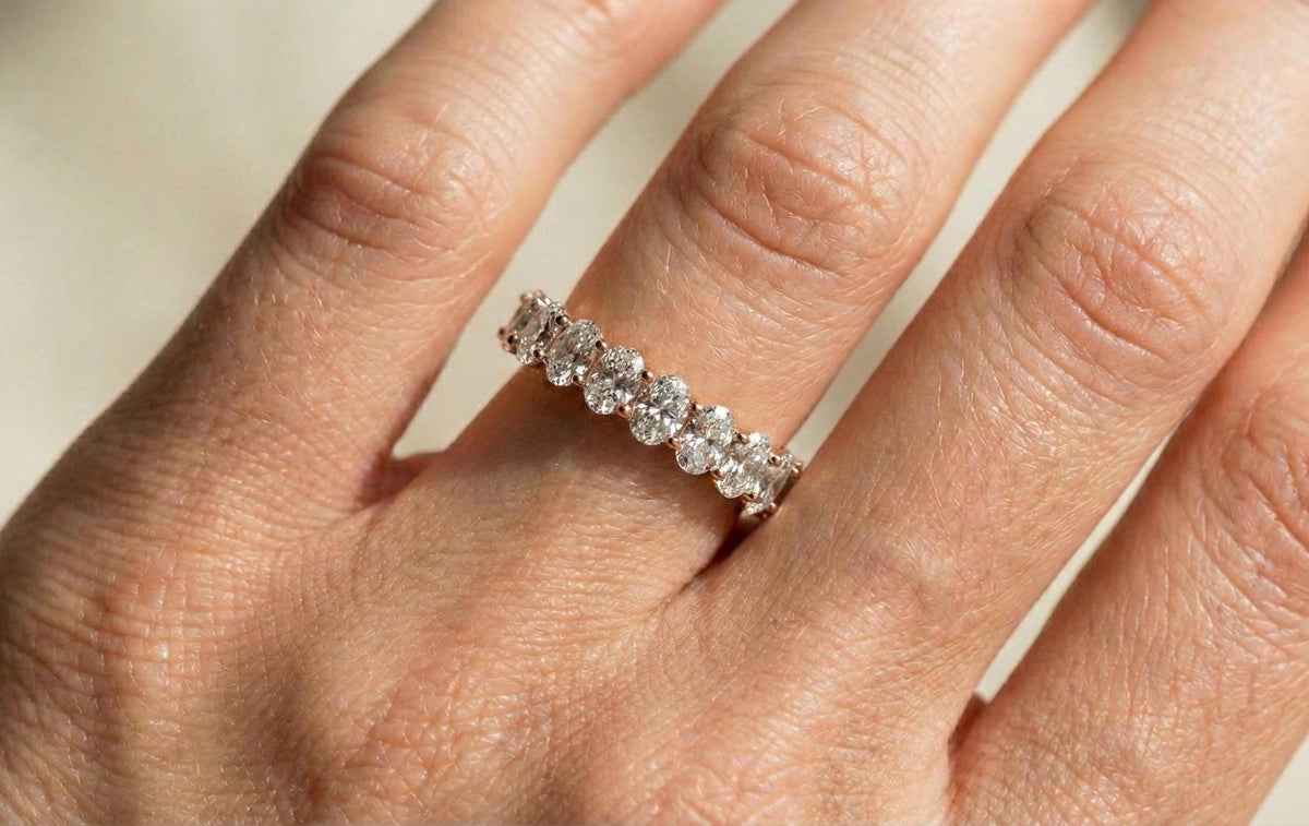 925 Sterling Silver Oval Cut Diamond Eternity Ring, Full Eternity Wedding Band for Women, Statement Bridal Ring, Anniversery Gift For Her