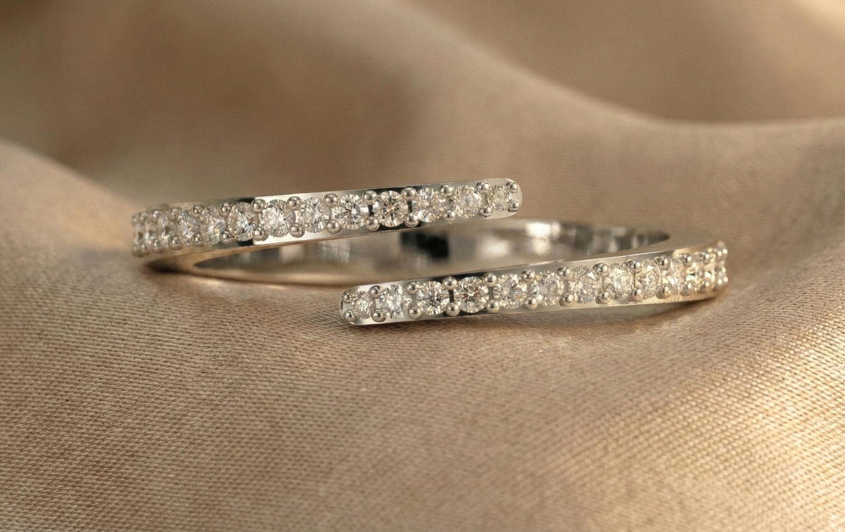 925 Sterling Silver Open Diamond Ring, Gold Plated Minimalist Adjustable Ring, Dainty Pave CZ Open Band, Anniversery Gift For Her