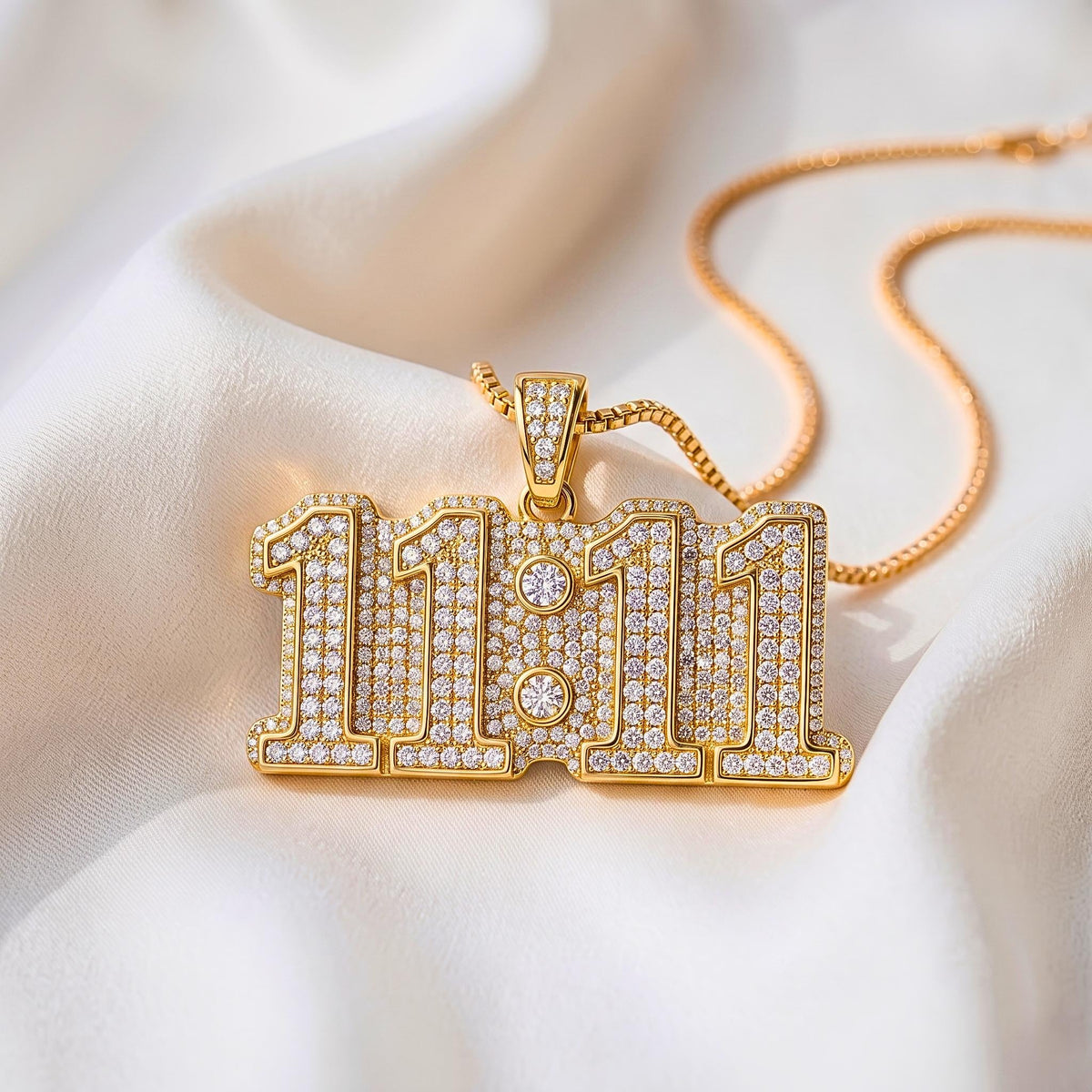 Rare Iced Out 11:11 Angel Number Pendant | 925 Sterling Silver Manifestation | Gold Plated Spiritual Numerology Jewelry Gift for her/him