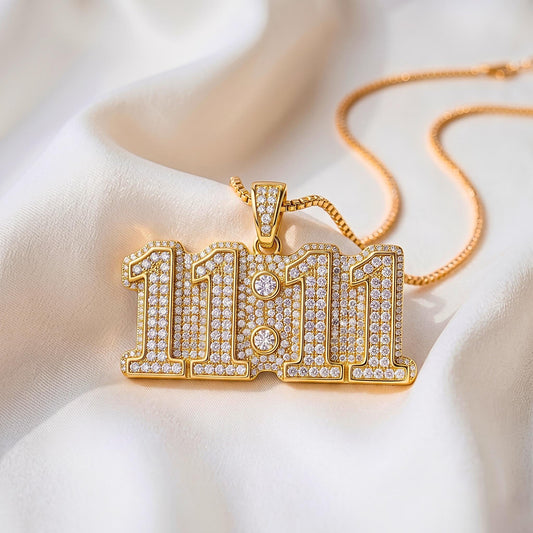 Rare Iced Out 11:11 Angel Number Pendant | 925 Sterling Silver Manifestation | Gold Plated Spiritual Numerology Jewelry Gift for her/him