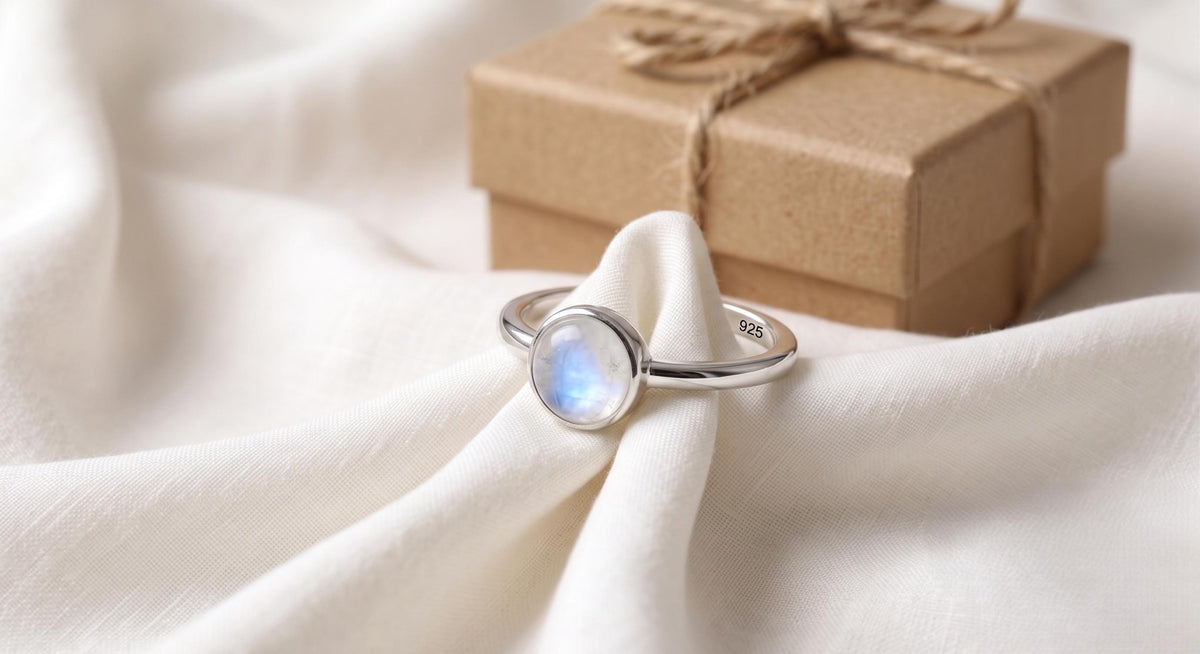 Rainbow Moonstone Ring 925 Sterling Silver | Minimalist Round Bezel Gemstone Ring | Dainty Boho Jewelry | June Birthstone Gift for Her