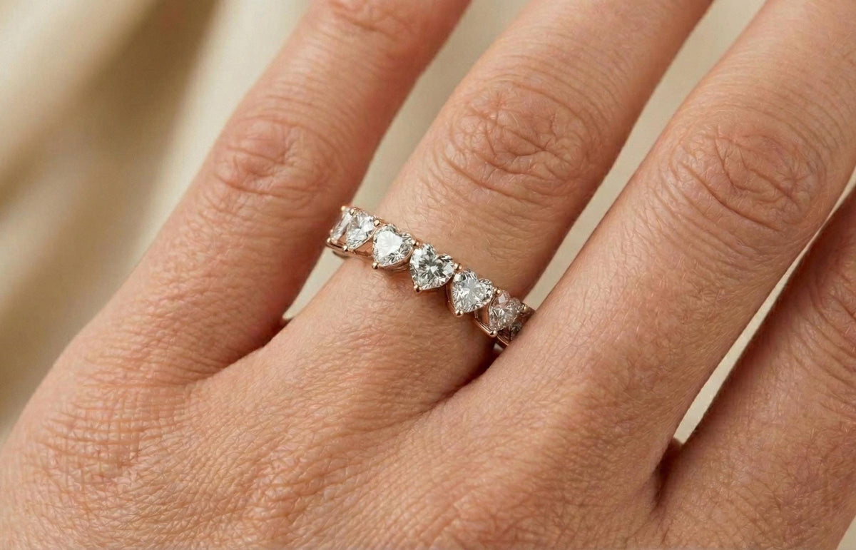 925 Sterling Silver Heart Eternity Ring, Heart Cut Diamond Wedding Band, Full Eternity Promise Ring, Gold Plated Ring, Gift For Her