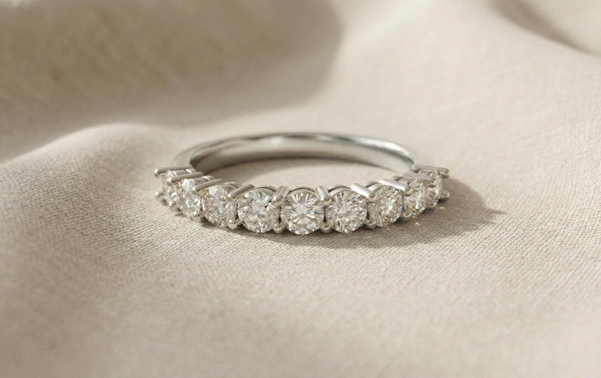 925 Sterling Silver Diamond Half Eternity Ring, Gold Vermeil Wedding Band, Minimalist Stackable Ring, Anniversary Gift for Her,