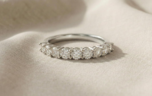 925 Sterling Silver Diamond Half Eternity Ring, Gold Vermeil Wedding Band, Minimalist Stackable Ring, Anniversary Gift for Her,