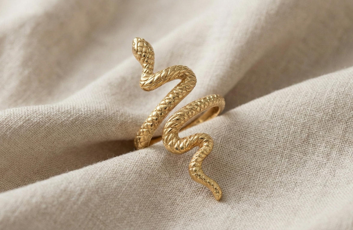 Snake Ring 925 Sterling Silver Gold, Serpent Wrap Ring Adjustable, Statement Animal Ring, Minimalist Boho Jewelry Gift for Her