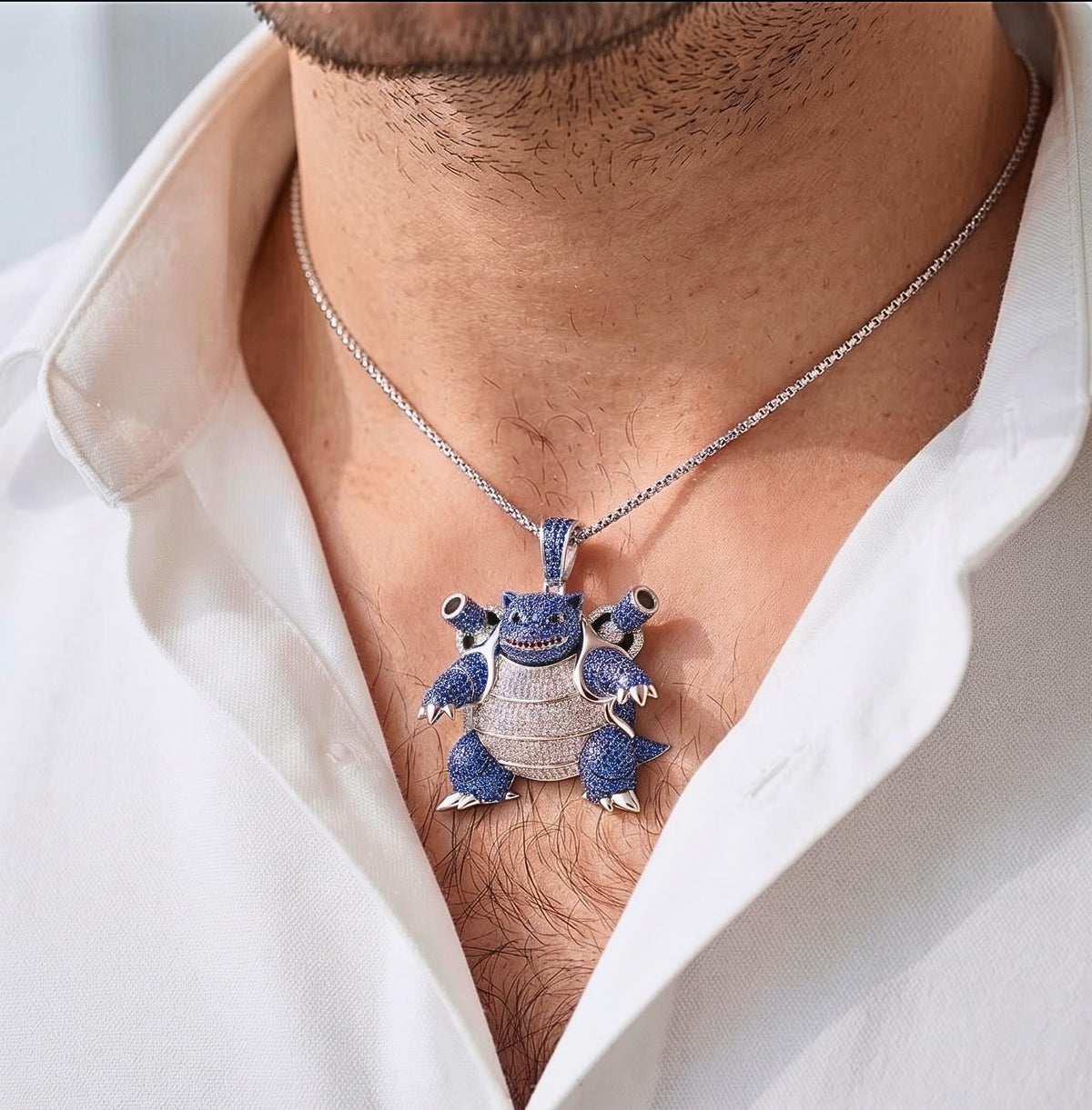 Rare Iced Out Blastoise Pokémon Pendant | 925 Sterling Silver Gold Plated | Custom Pokemon Jewelry | Rare Anime Gamer Charm Gift for her/him