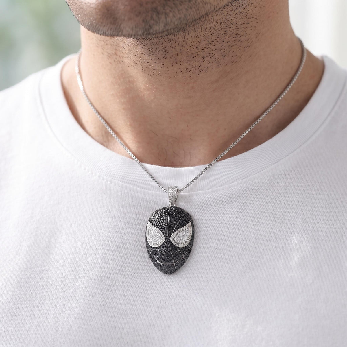 Rare Iced Out Spiderman Mask Pendant | 925 Sterling Silver Avengers Jewelry | Hip Hop Superhero Charm | Rare Comic Necklace Gift for her/him