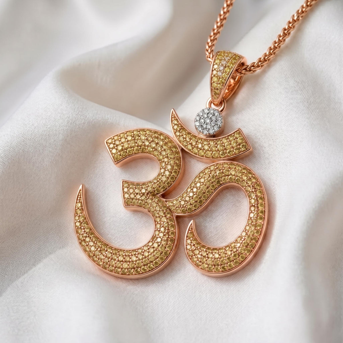 Rare Iced Out Om Pendant | 925 Sterling Silver Yellow  Rose Gold Plated | Spiritual Gift | Yoga Meditation Bling Jewelry Gift for her/him
