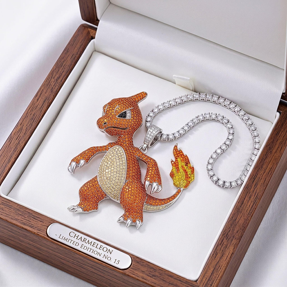 Rare Iced Out Charmeleon Pokémon Pendant 925 Sterling Silver Anime Jewelry Gamer Gift Hip Hop Fire Monster Charm Nostalgia Gift for him/her