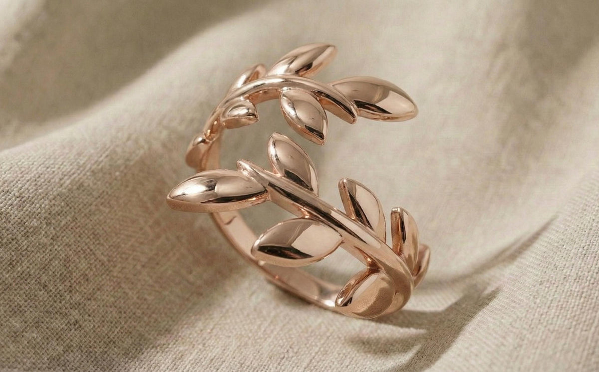 Dainty Silver Olive Leaf Ring, Adjustable Open Band