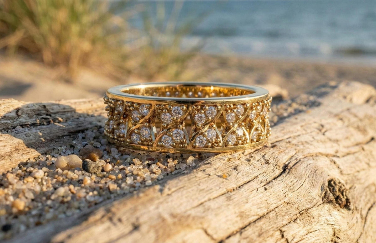 Vintage Style Diamond 925 Sterling Silver Eternity Ring, Gold Finish